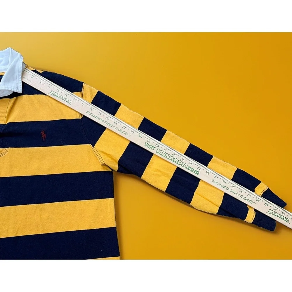 Polo Ralph Lauren XL Striped Rugby Polo Shirt Navy Yellow Long Sleeve Cotton